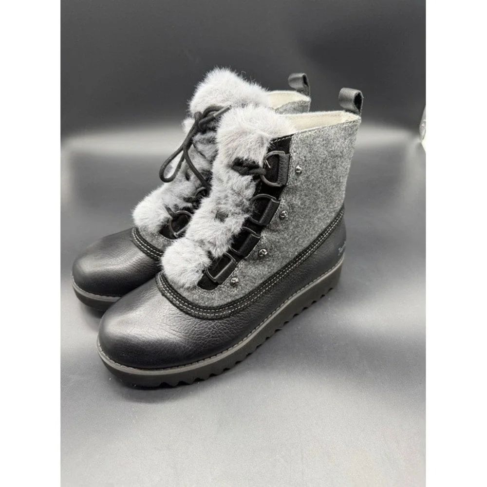 Jambu Turin Waterproof Black Grey Wool Faux Fur Winter Boots‎ J2TRN01 Womens 6.5